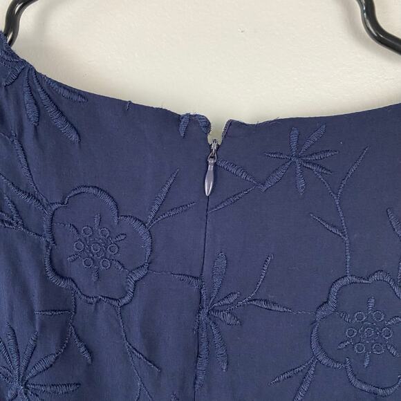 Loft Embroidered Flowers Flare Cocktail Dress Navy Fit Flare Sleeveless Size 10 - Picture 9 of 11